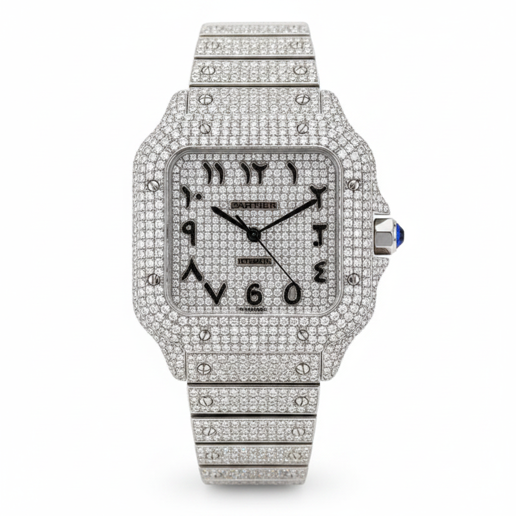 fully iced-out Cartier Santos