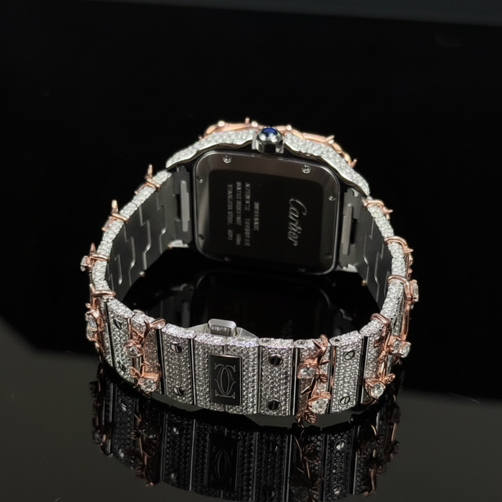 The Rose Phantom fully iced-out Cartier Santos