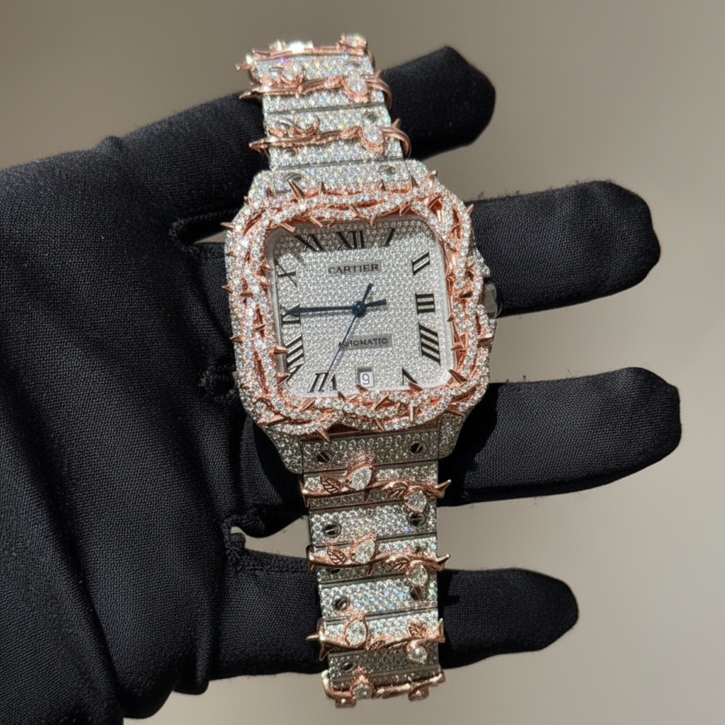 The Rose Phantom fully iced-out Cartier Santos